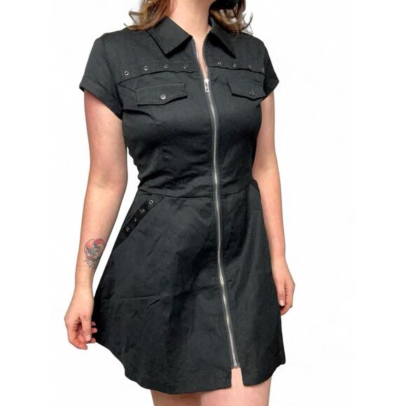 NWT Orchid Bloom Grommet Zip Up Shirt Dress Size 12 Goth Pinup Rockabilly - Picture 1 of 12